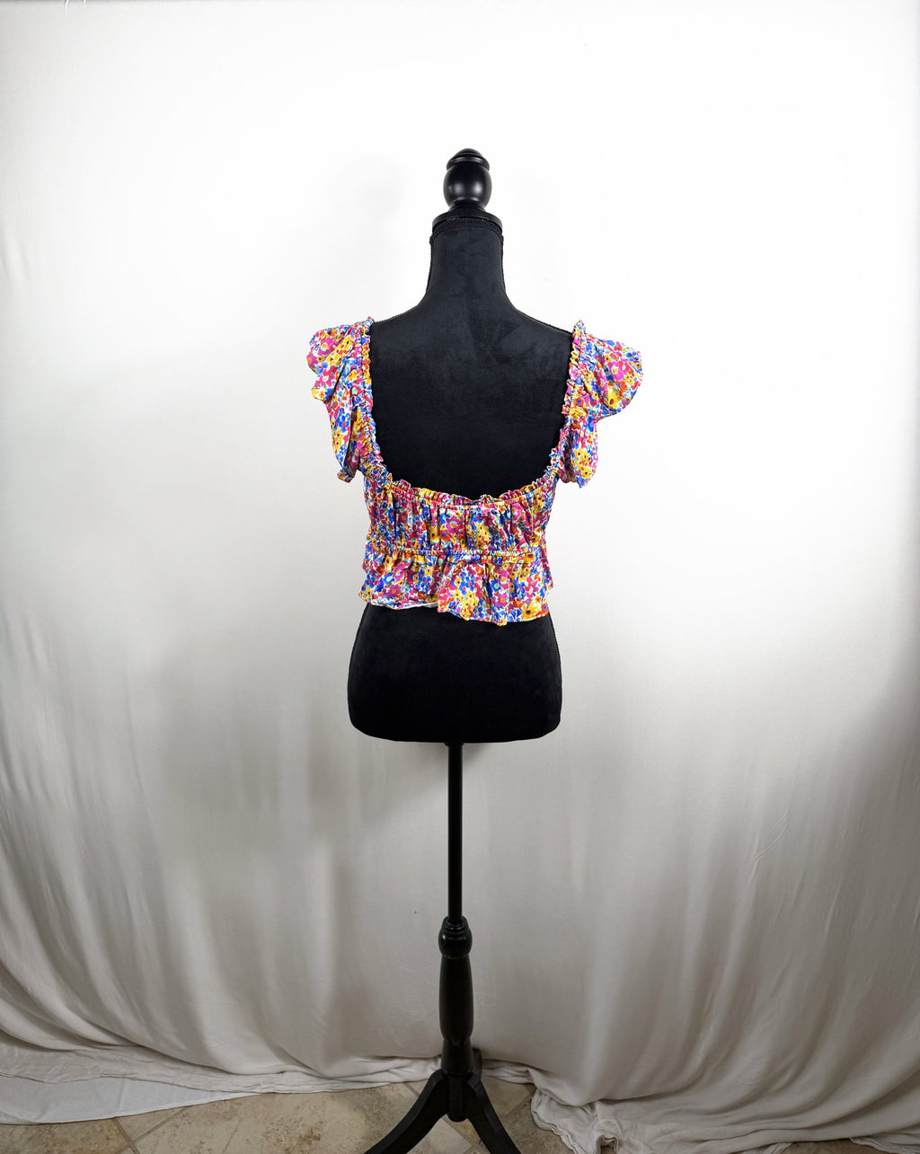 For Love & Lemons Floral Ruffle Crop Top – Multicolor – back