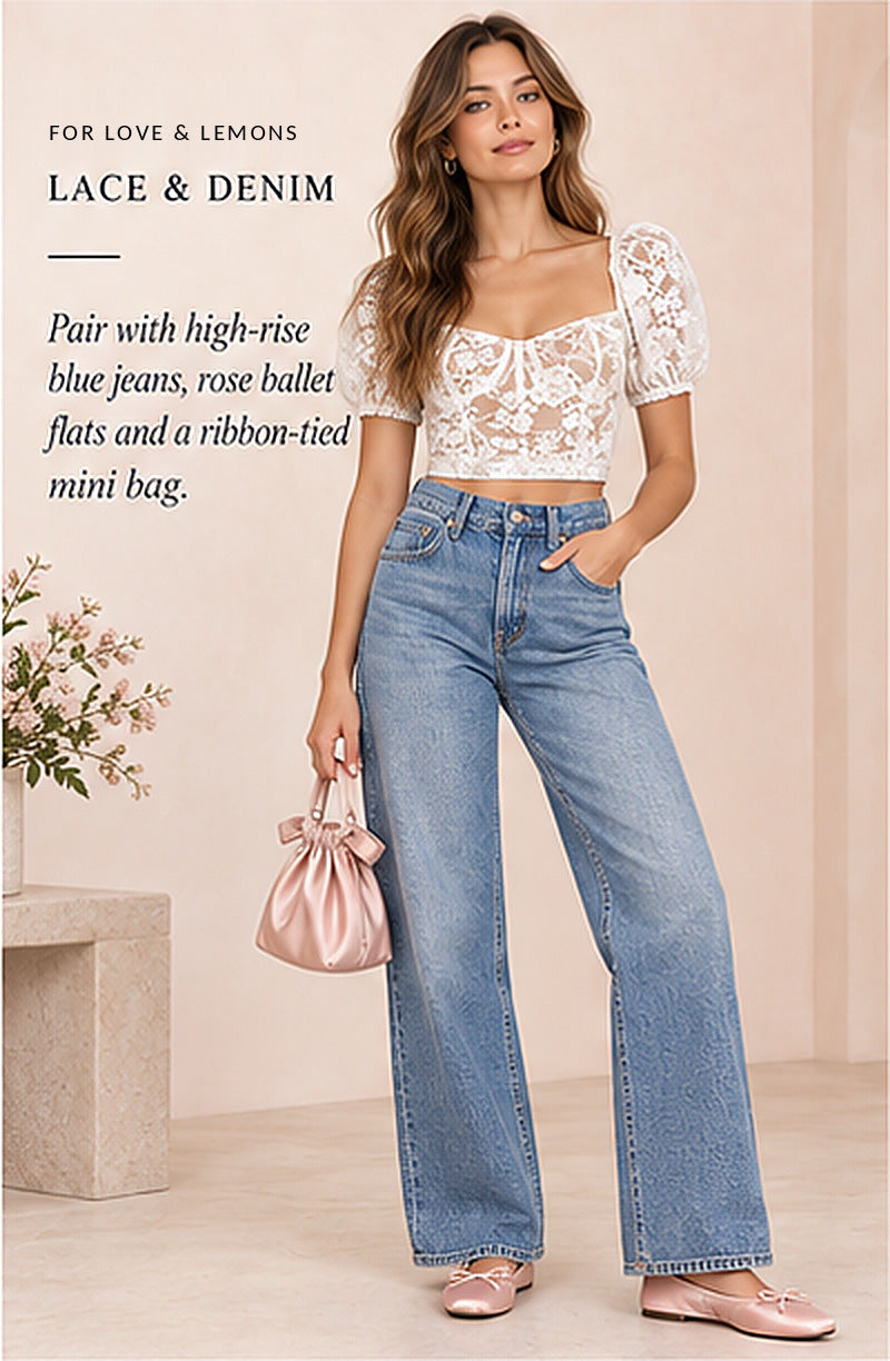 For Love & Lemons Rosalie Crop Top – White