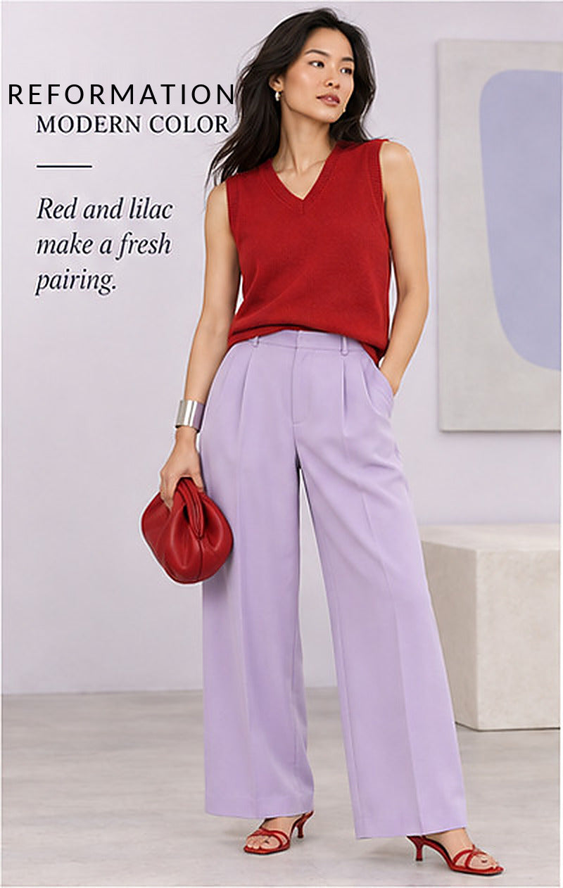Reformation Cashmere V-Neck Sweater Vest – Red – styled editorial look 2