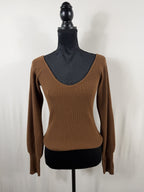 Reformation Ribbed Cashmere V-Neck Sweater – front