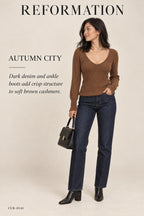 Reformation Ribbed Cashmere V-Neck Sweater – styled: Autumn City