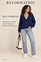 Reformation V-Neck Cardigan – styled: Blue Weekend