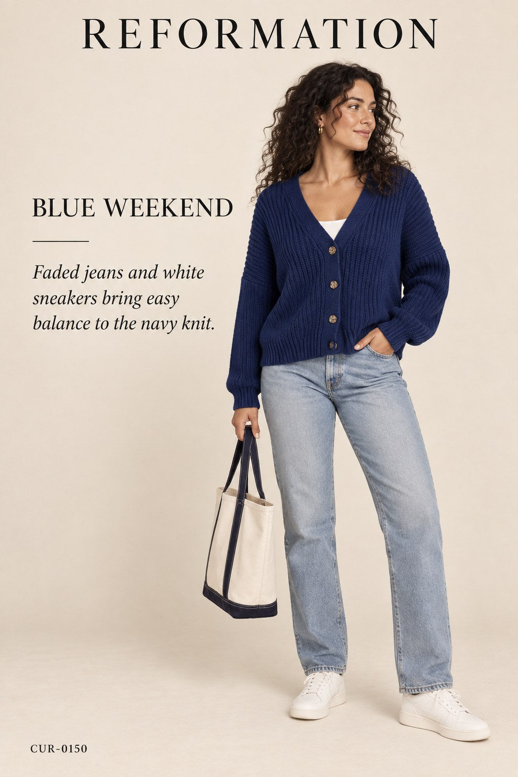 Reformation V-Neck Cardigan – styled: Blue Weekend