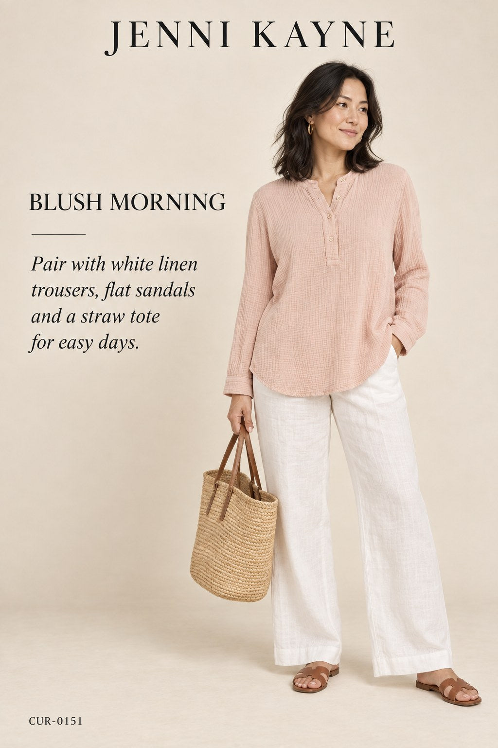 Jenni Kayne Mock Neck Long Sleeve Button-Up Top – Blush