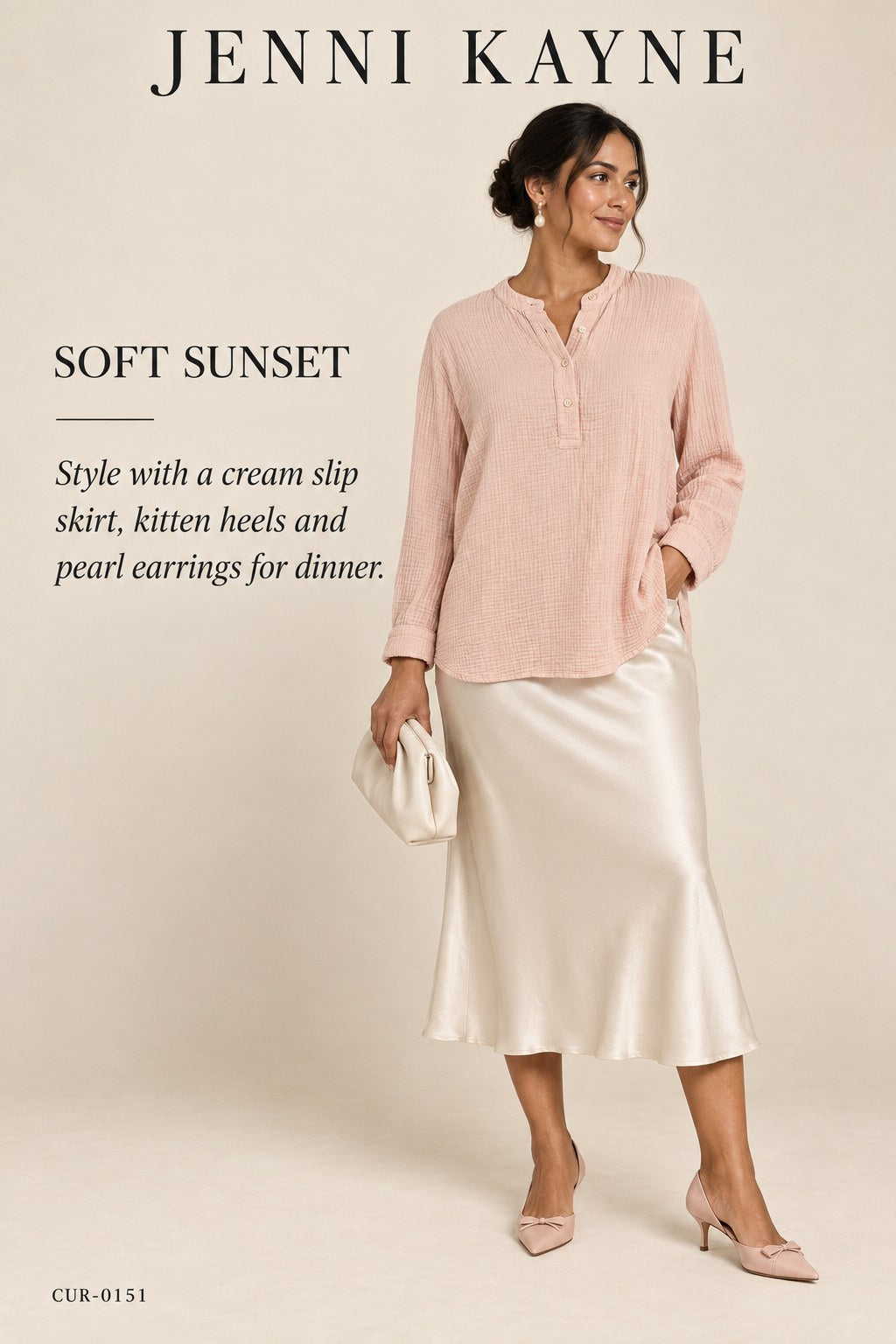 Jenni Kayne Mock Neck Button-Up Top – styled: Soft Sunset