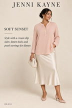 Jenni Kayne Mock Neck Button-Up Top – styled: Soft Sunset