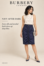Burberry London Navy Zip-Front Knee-Length Skirt – styled editorial look 3