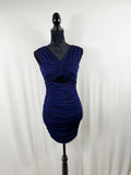 LoveShackFancy Bayana Ruched Cutout Mini Dress — Navy — front