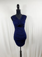 LoveShackFancy Bayana Ruched Cutout Mini Dress — Navy — front