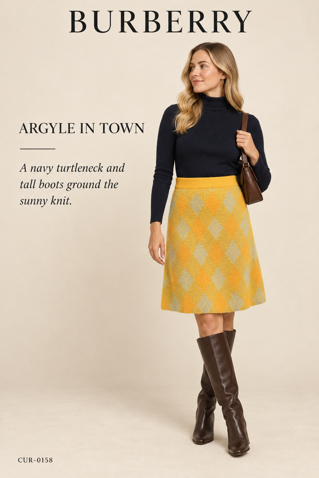 Burberry Equestrian Knight Argyle Wool A-Line Skirt – Mimosa – styled: Argyle in Town