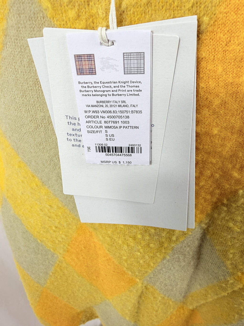 Burberry Equestrian Knight Argyle Wool A-Line Skirt – Mimosa – tag