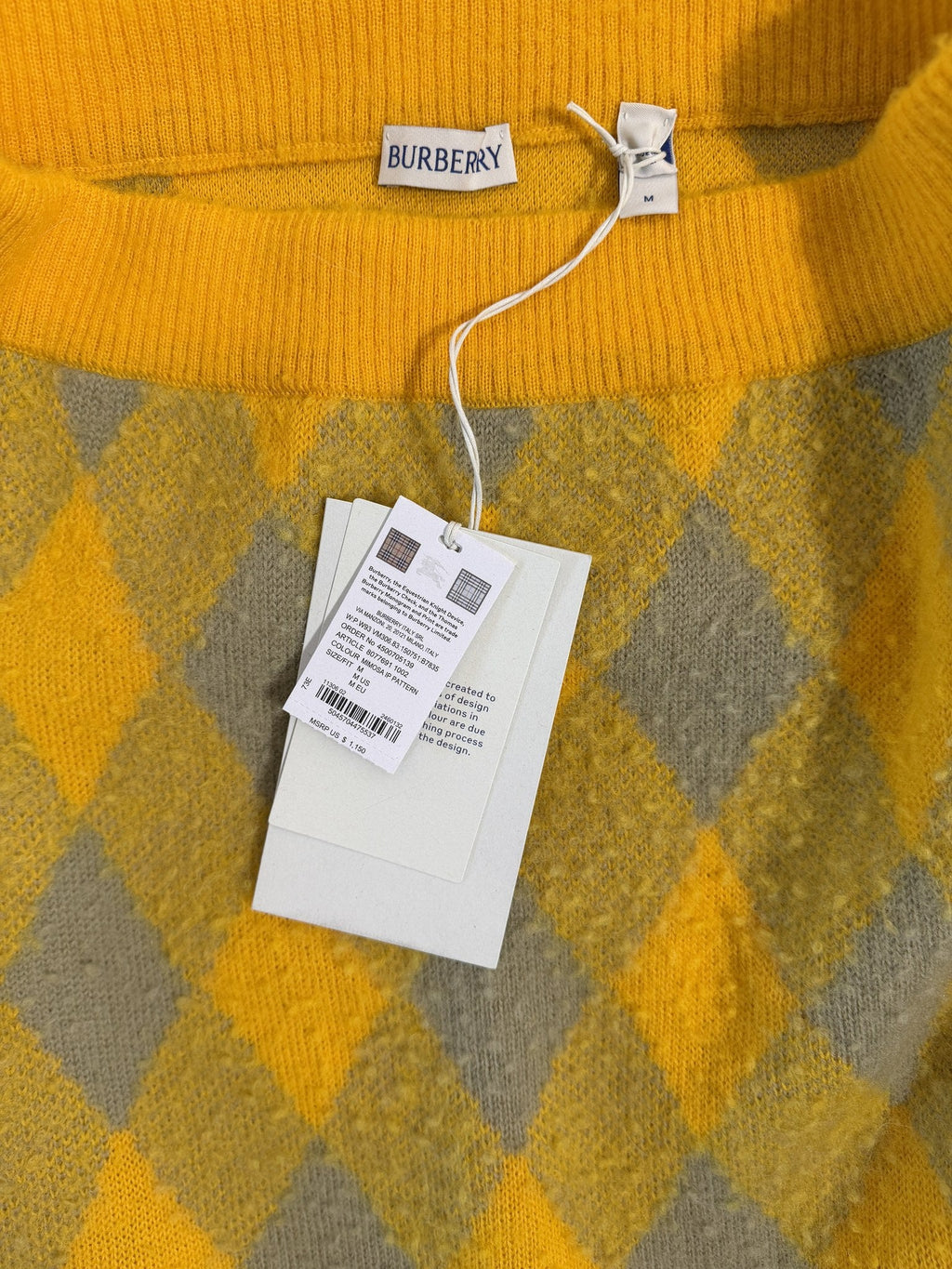 Burberry Equestrian Knight Argyle Wool Skirt – Mimosa – label