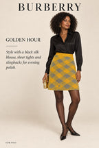 Burberry Equestrian Knight Argyle Wool Skirt – Mimosa – styled editorial look 3