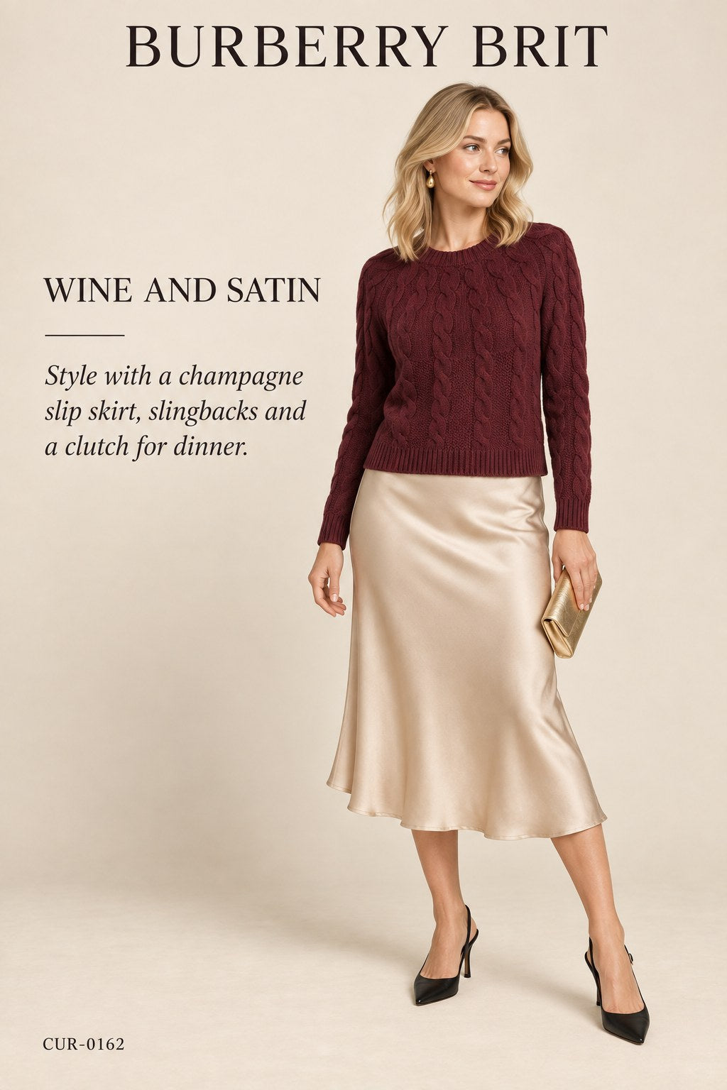 Burberry Brit Cable-Knit Sweater – styled: Wine and Satin