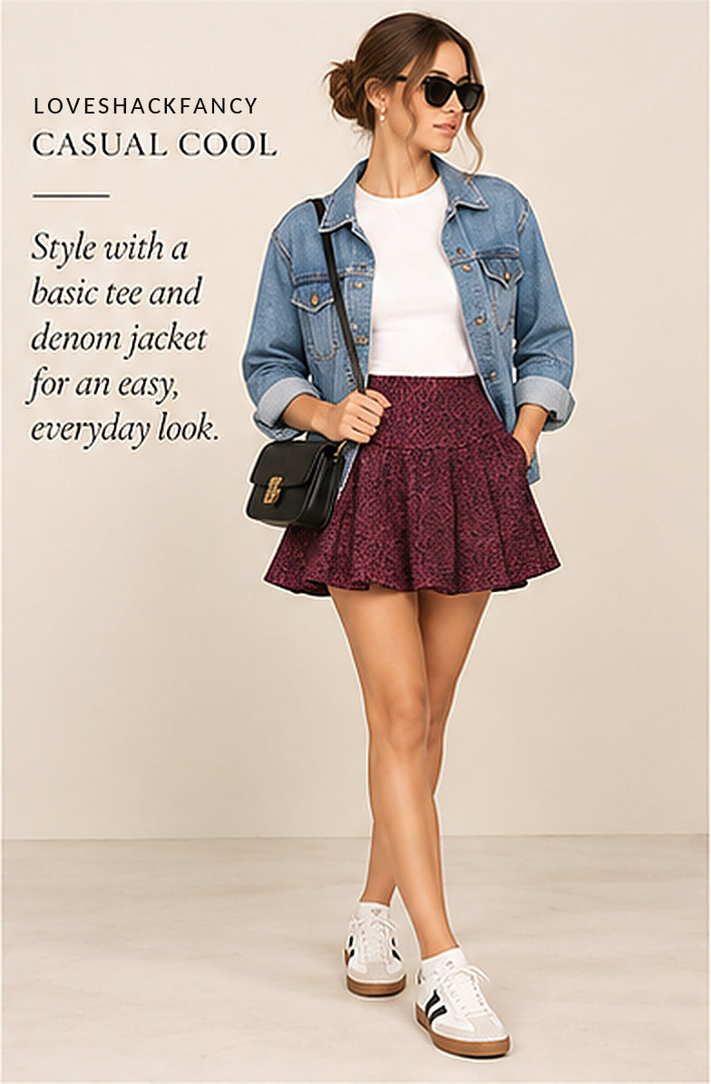 LoveShackFancy Cordesia Skirt – Boisen Berry – styled editorial look 2