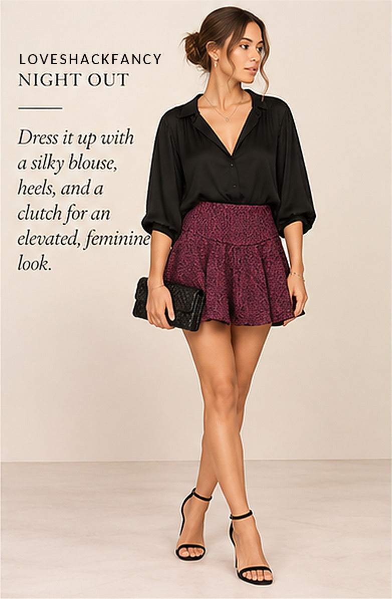 LoveShackFancy Cordesia Skirt – Boisen Berry – styled editorial look 3