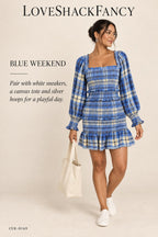 LoveShackFancy Plaid Print Mini Dress – styled: Blue Weekend