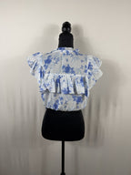 LoveShackFancy Floral Ruffle Crop Top – Blue – back