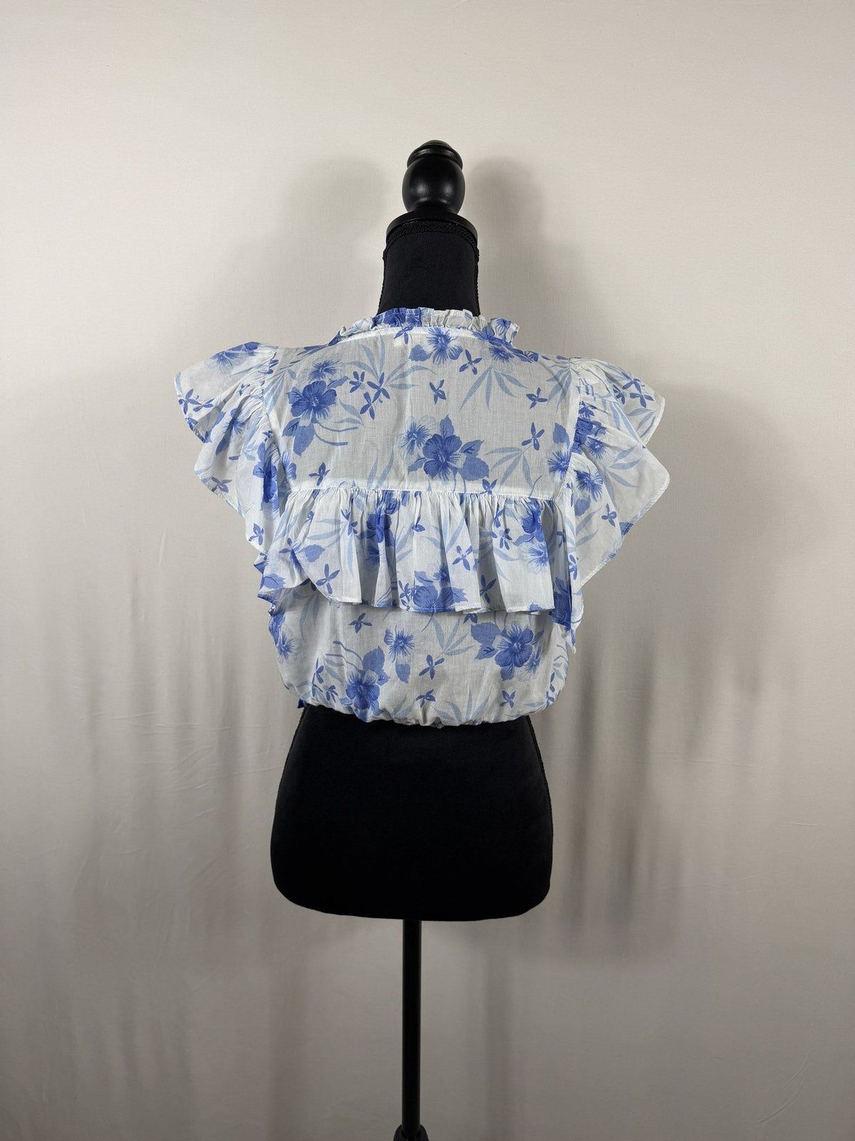 LoveShackFancy Floral Ruffle Crop Top – Blue – back