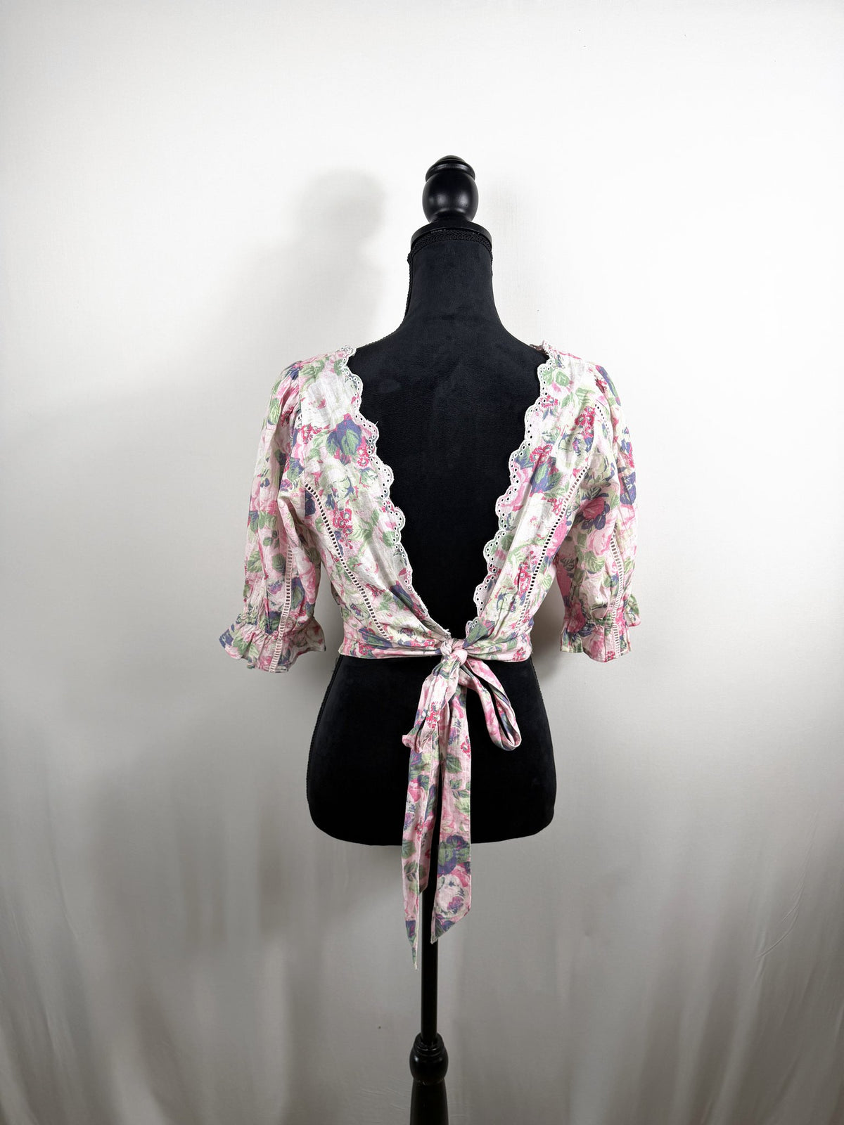 LoveShackFancy Floral Tie-Back Blouse – Pink Multi – back