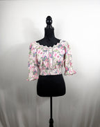 LoveShackFancy Floral Tie-Back Blouse – Pink Multi – front