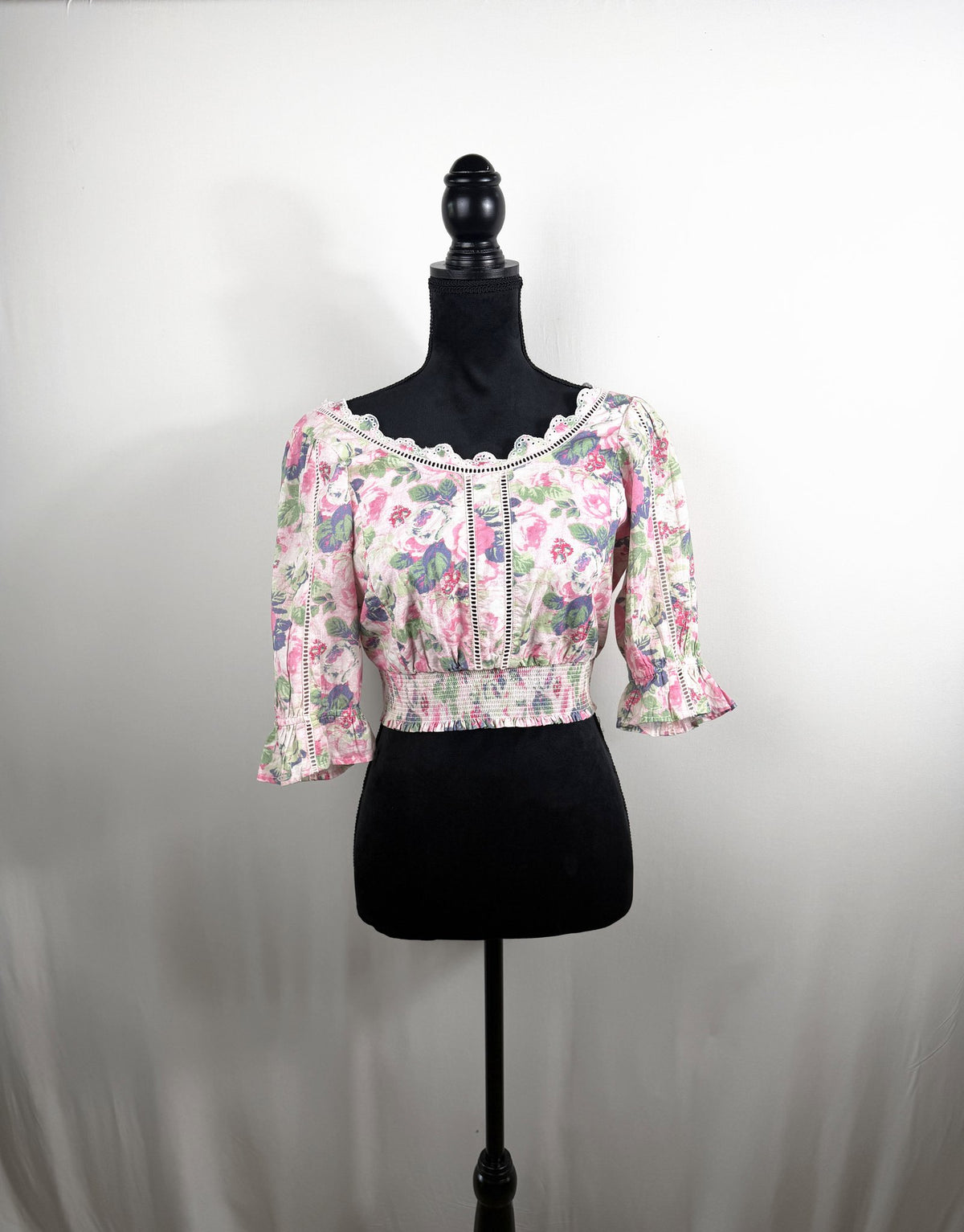 LoveShackFancy Floral Tie-Back Blouse – Pink Multi – front