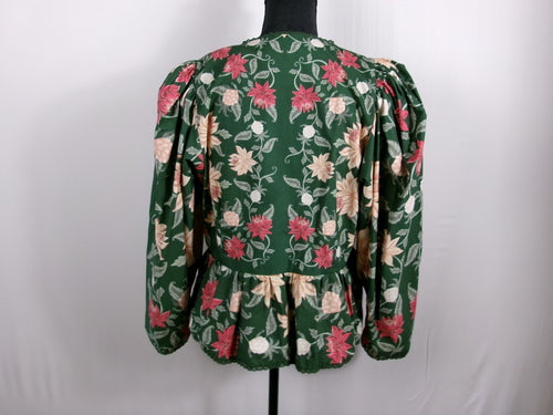 FARM Rio Dark Green Floral Lace-Trim Blouse – back