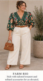 FARM Rio Dark Green Floral Lace-Trim Blouse – styled editorial look 2