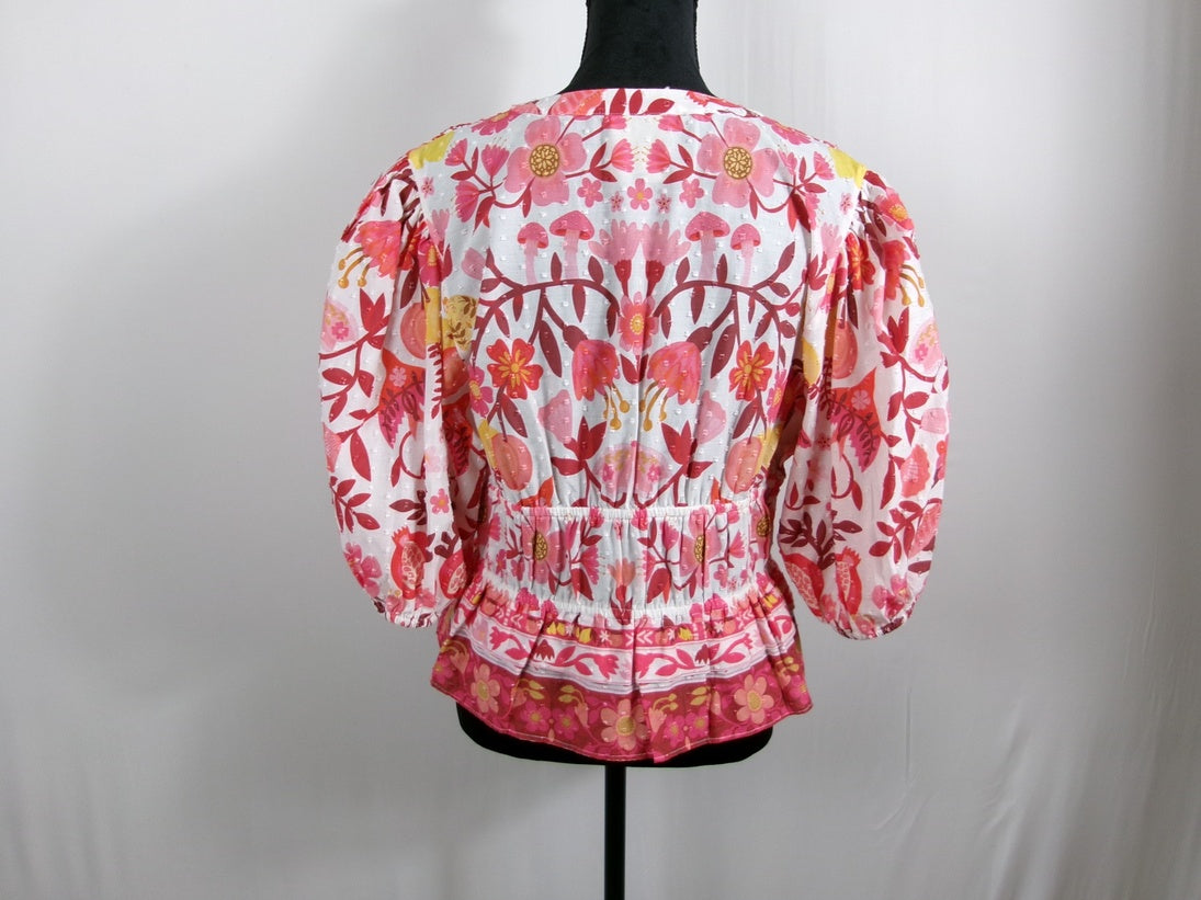 FARM Rio Pink Floral Puff-Sleeve Blouse – back