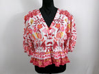 FARM Rio Pink Floral Puff-Sleeve Blouse – front