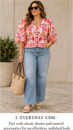 FARM Rio Pink Floral Puff-Sleeve Blouse – styled editorial look 1