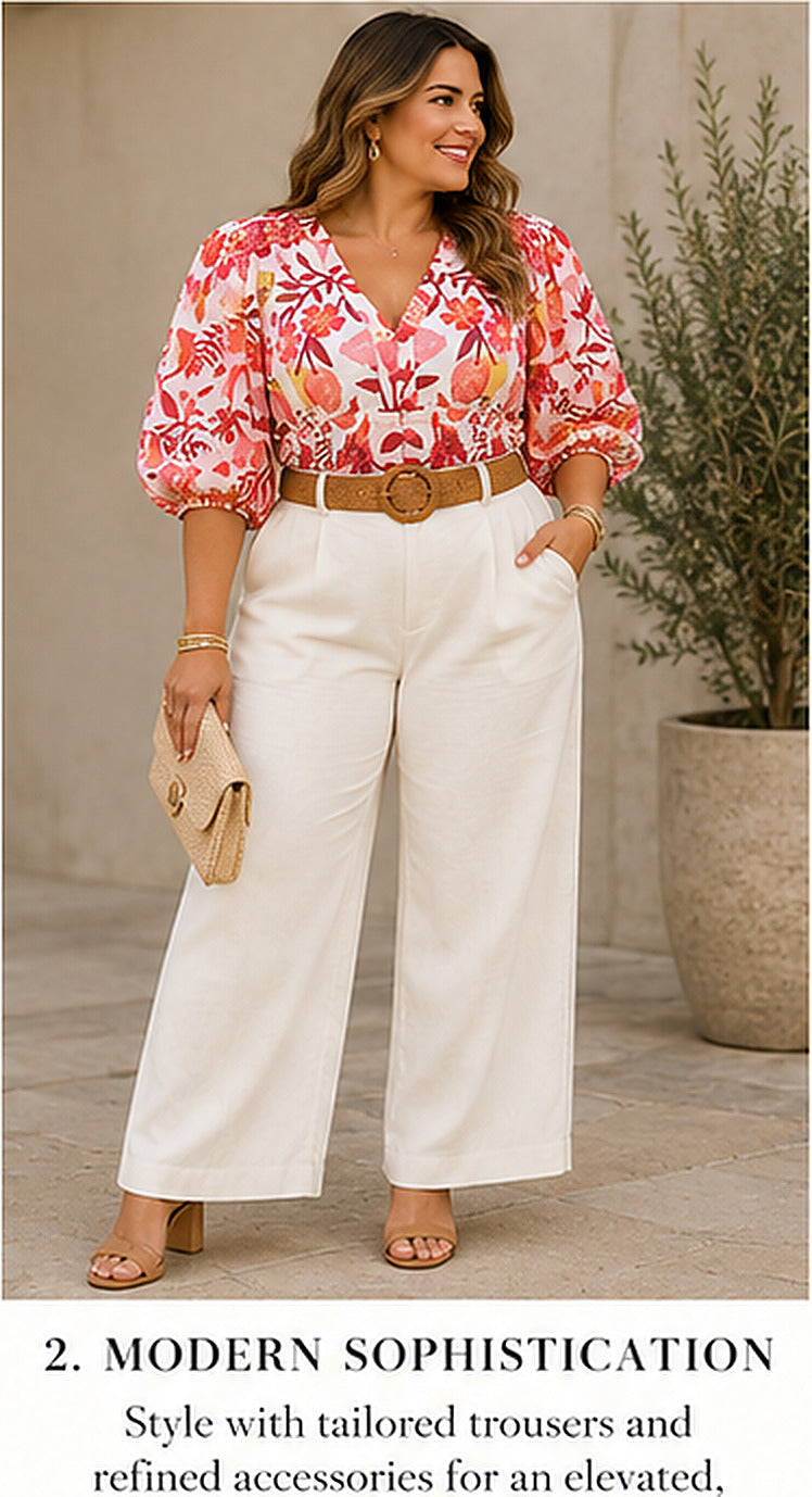 FARM Rio Pink Floral Puff-Sleeve Blouse – styled editorial look 2