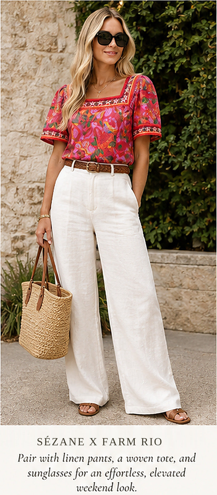 Sézane x FARM Rio Candice Blouse — Floral Bela – styled editorial look 1