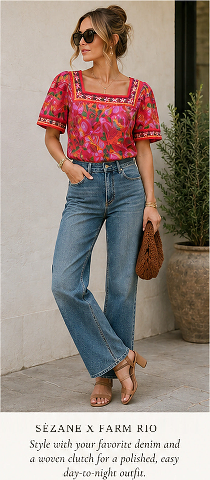 Sézane x FARM Rio Candice Blouse — Floral Bela – styled editorial look 2