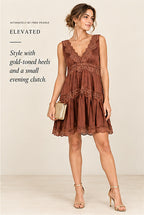 Intimately by Free People Brown Lace-Trim Mini Dress – styled editorial look 2