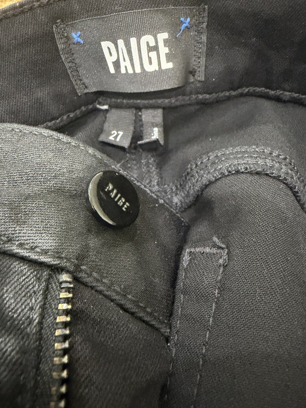 PAIGE High Rise Muse Coated Jeans – size label