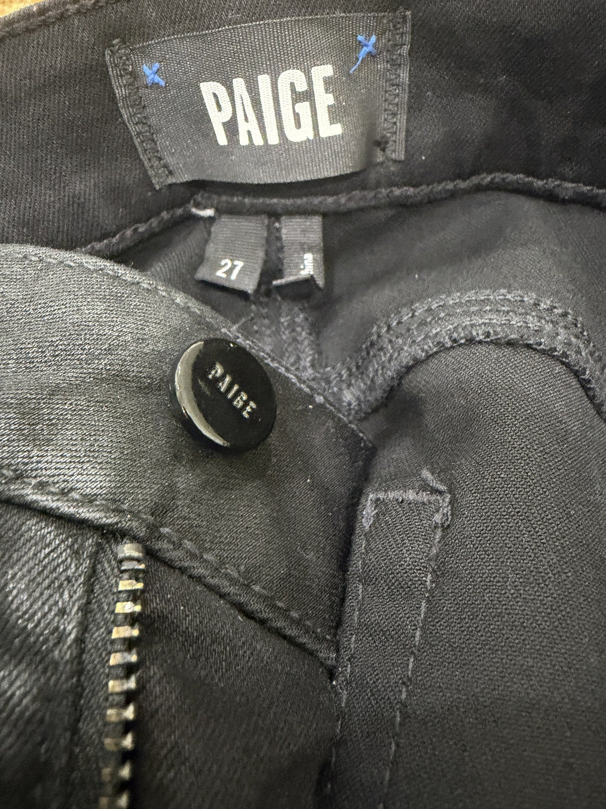 PAIGE High Rise Muse Coated Jeans – size label