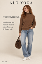 Alo Yoga Ribbed Turtleneck Long-Sleeve Top – Brown – styled: Coffee Weekend