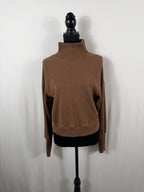 Alo Yoga Ribbed Turtleneck Long-Sleeve Top – Brown – front