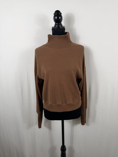 Alo Yoga Ribbed Turtleneck Long-Sleeve Top – Brown – front