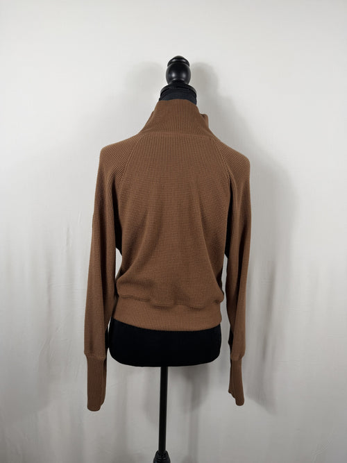 Alo Yoga Ribbed Turtleneck Long-Sleeve Top – Brown – front view 2