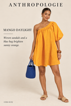 Anthropologie Mango Orange One-Shoulder Maxi Dress — styling illustration