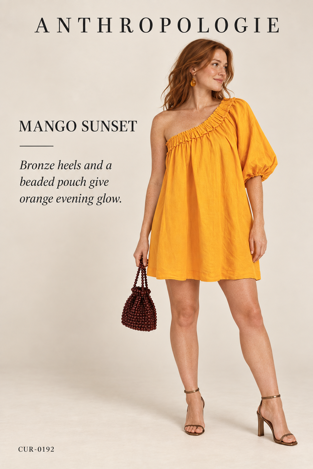 Anthropologie Mango Orange One-Shoulder Maxi Dress — styling illustration