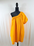 Anthropologie Mango Orange One-Shoulder Maxi Dress — front