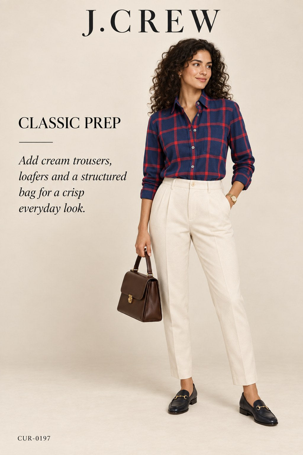 J.Crew Plaid Button-Down Shirt – Navy/Red – styled editorial look 2