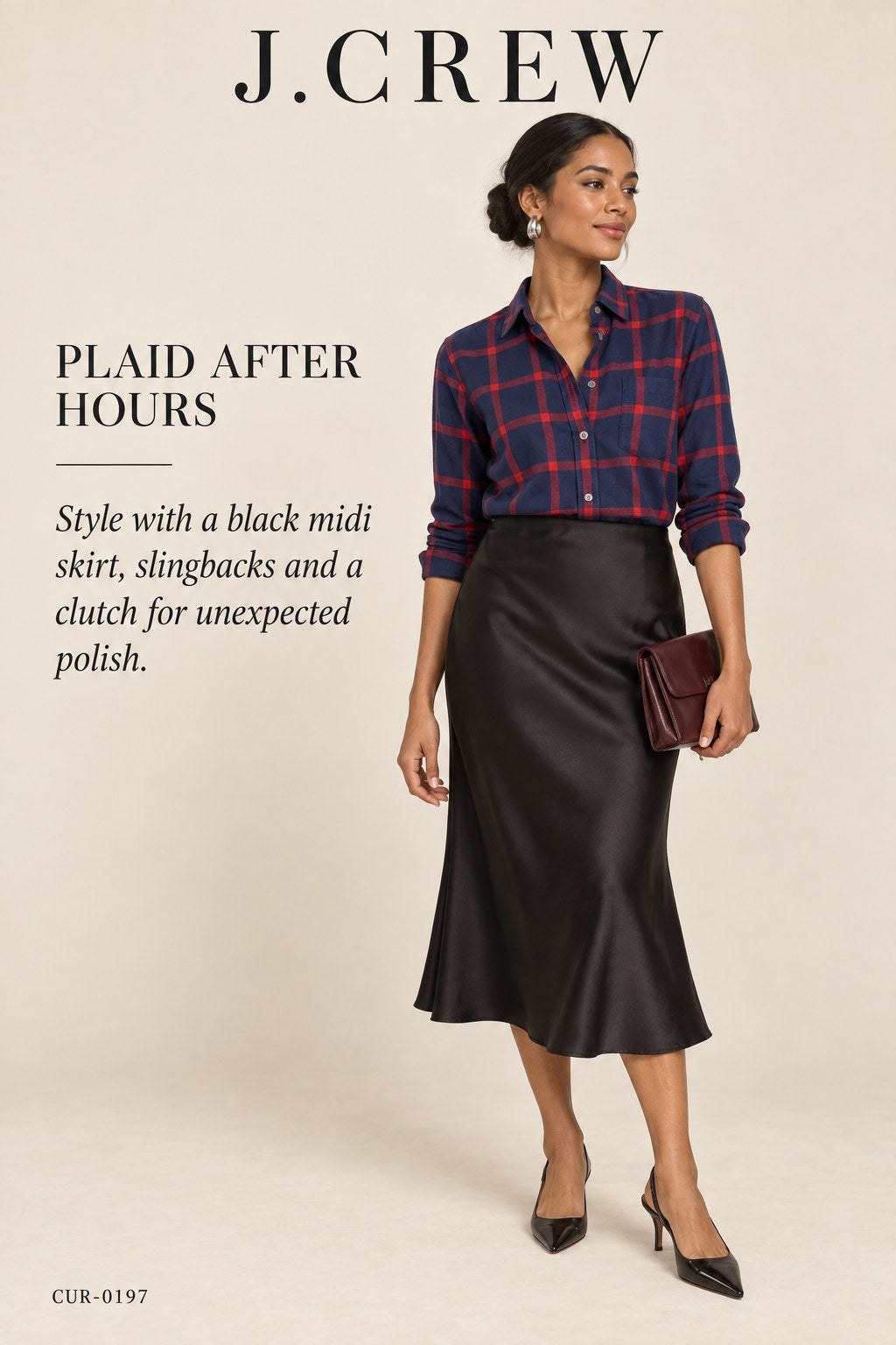 J.Crew Plaid Button-Down Shirt – Navy/Red – styled editorial look 3