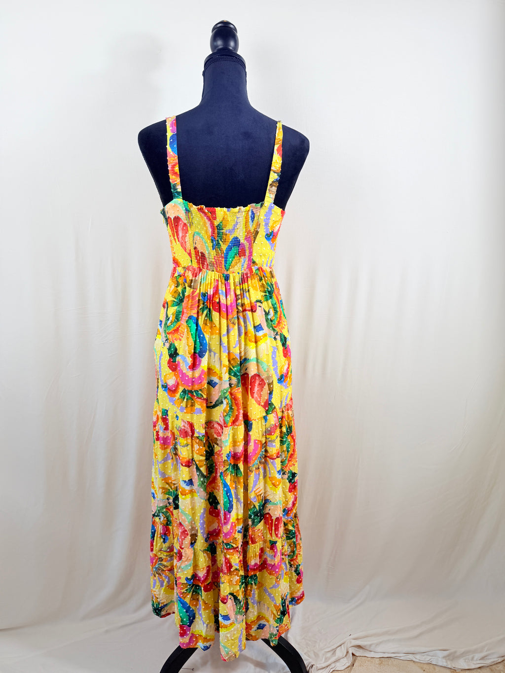 FARM Rio for Anthropologie Bird-Print Dress – Yellow Multi – back