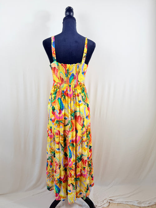 FARM Rio for Anthropologie Bird-Print Dress – Yellow Multi – back