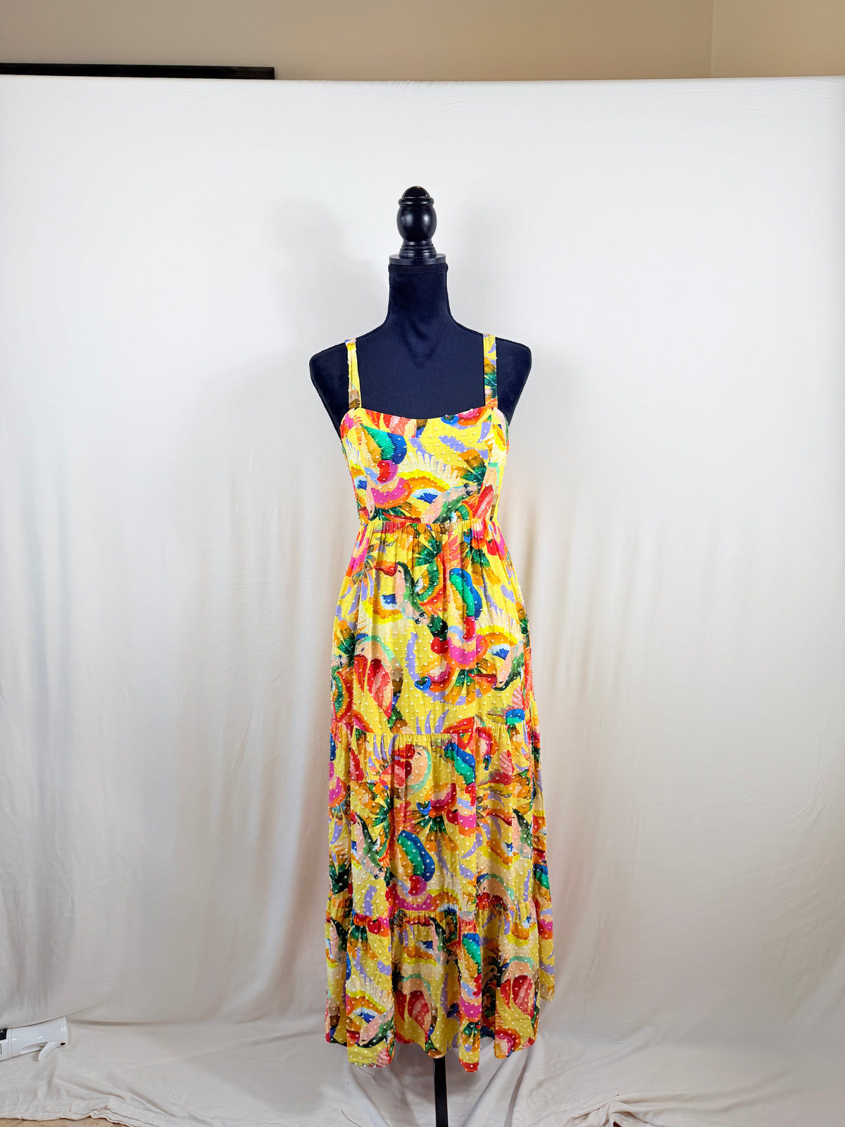 FARM Rio for Anthropologie Bird-Print Dress – Yellow Multi – front