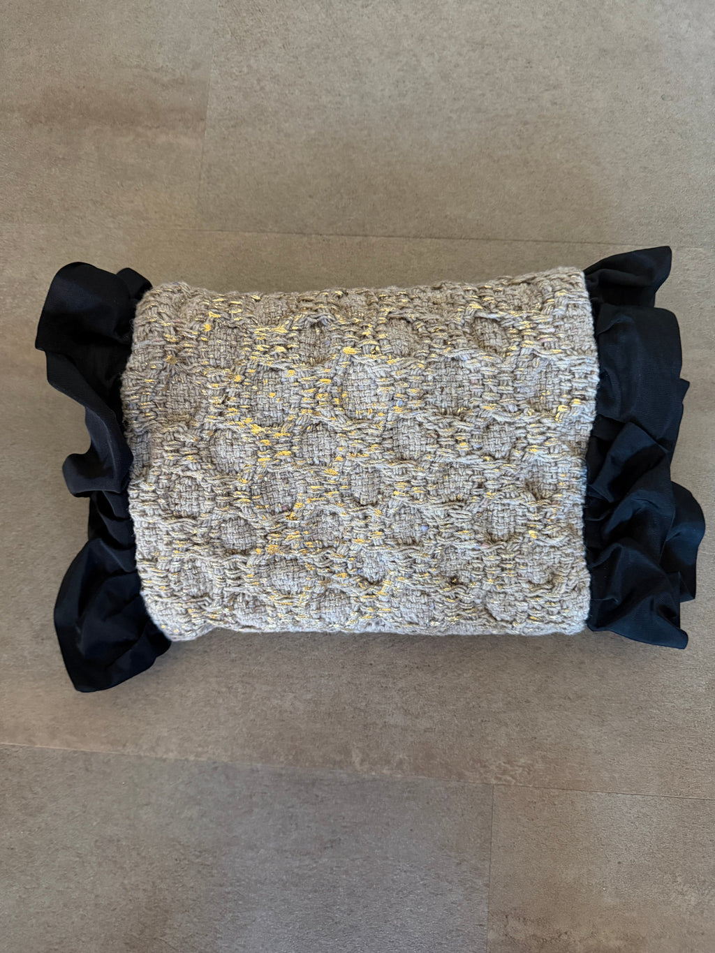 Maria La Rosa Metallic Woven Ruffle Clutch